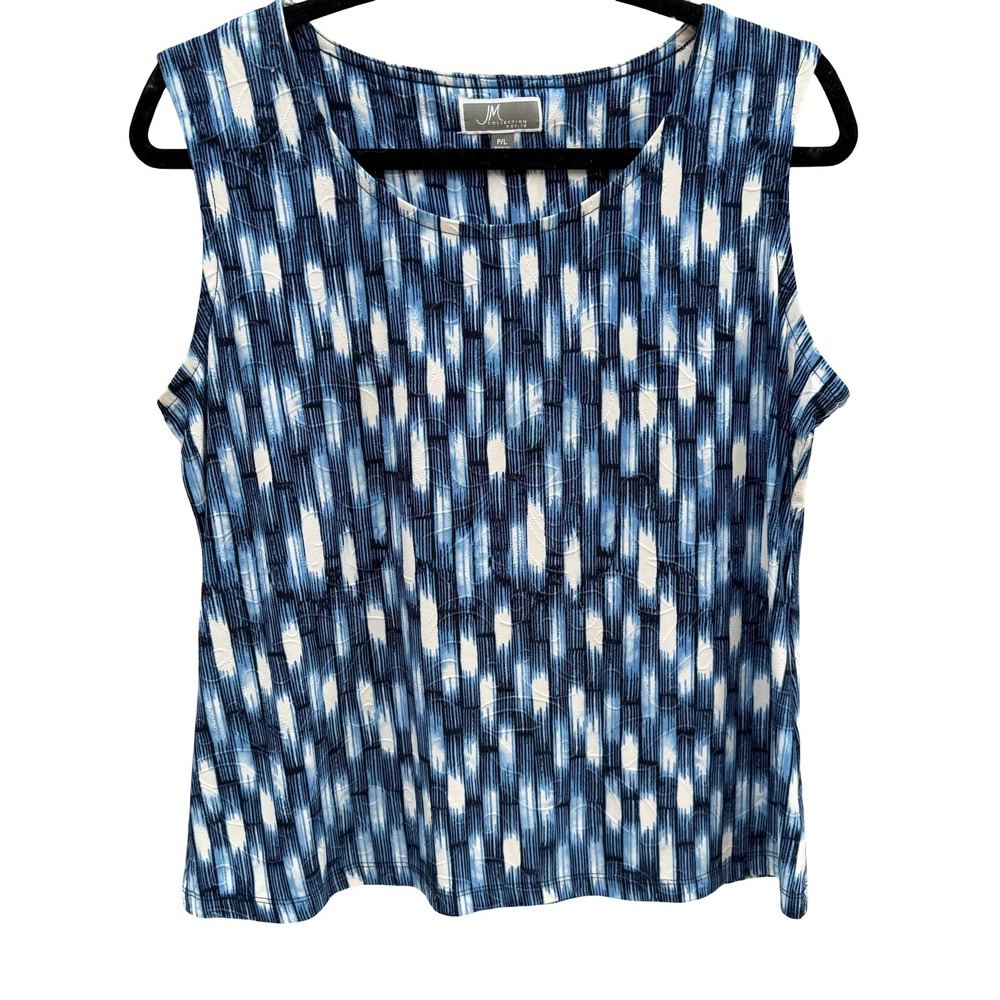JM Collection Nautical Blue White Abstract Ikat Sleeveless Top Shell PL Career